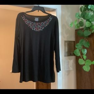 Investments XL black blouse with multicolor brads at front neckline.